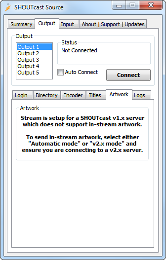 Shoutcast Source Output Artwork in v1 (Legacy) mode