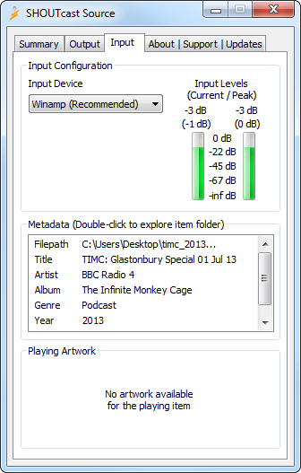 Shoutcast Source Input Tab in Winamp mode