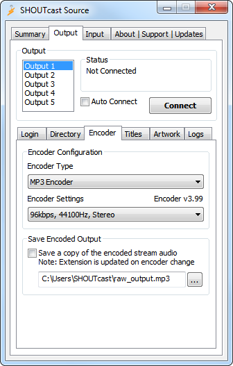 Shoutcast Source Output Encoder Tab